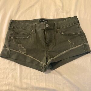 Green low rise jean shorts